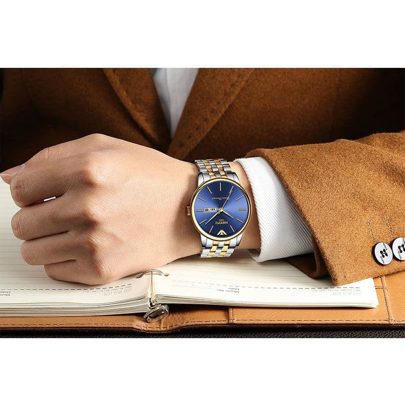 image-NIBOSI 2332 Men's Watch Gold Calendar Stainless Steel Waterproof 30M