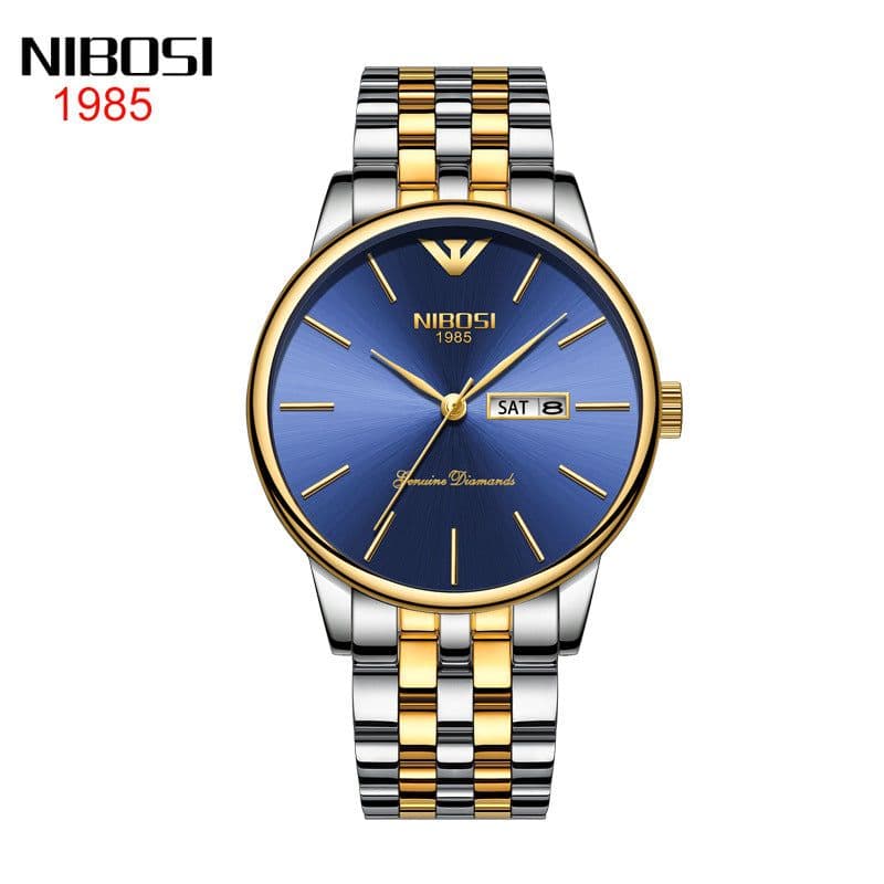 image-NIBOSI 2332 Men's Watch Gold Calendar Stainless Steel Waterproof 30M