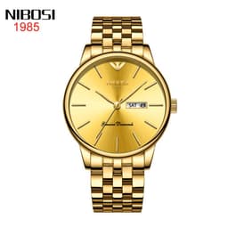 image-NIBOSI 2332 Men's Watch Gold Calendar Stainless Steel Waterproof 30M