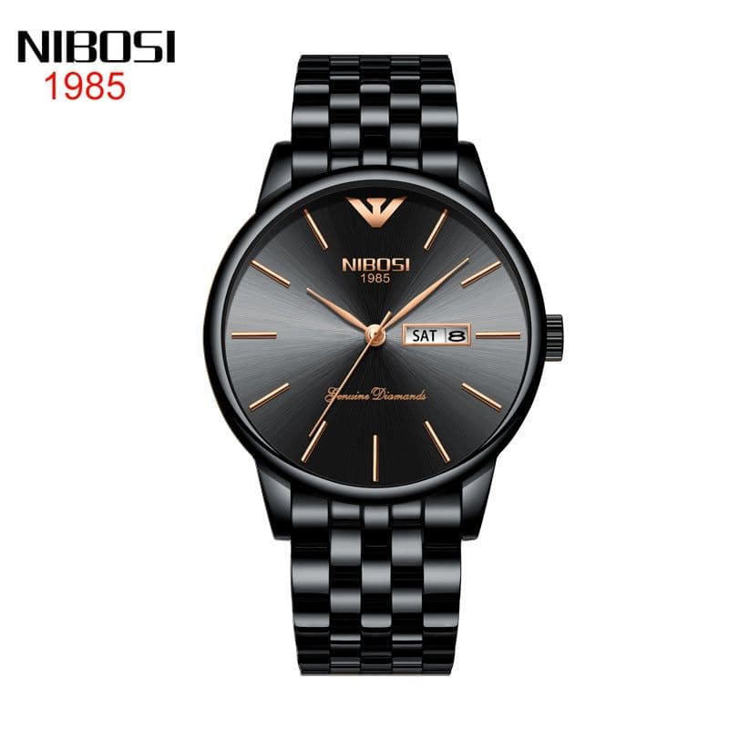 image-NIBOSI 2332 Men's Watch Gold Calendar Stainless Steel Waterproof 30M