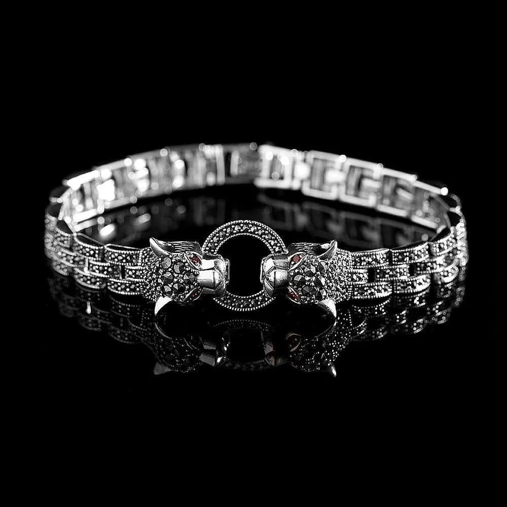 image-Renpin S925 Silver Leopard Bracelet Women's Retro Thai Silver