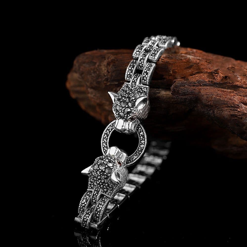 image-Renpin S925 Silver Leopard Bracelet Women's Retro Thai Silver