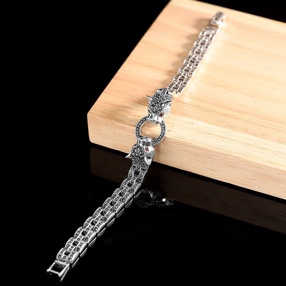 image-Renpin S925 Silver Leopard Bracelet Women's Retro Thai Silver
