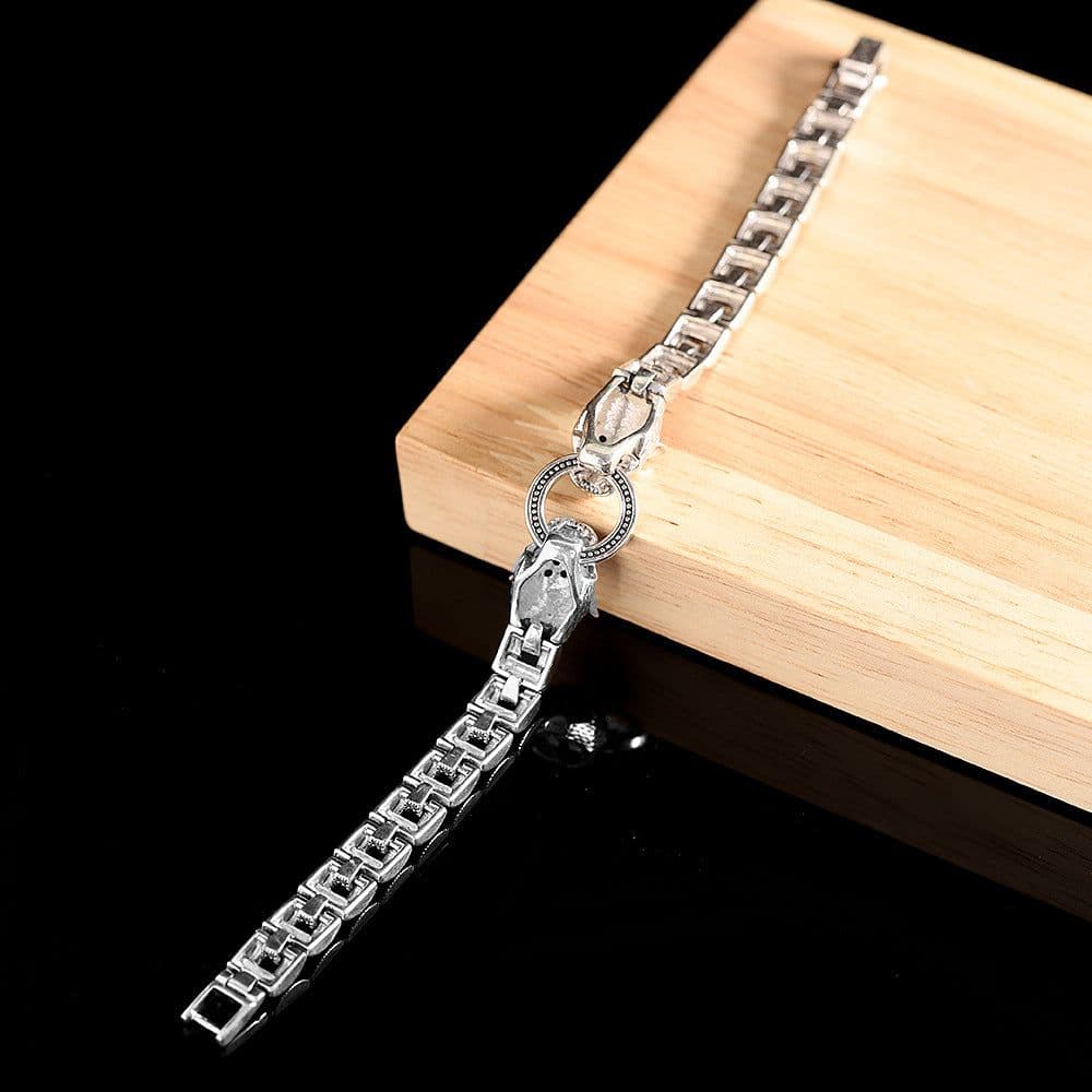 image-Renpin S925 Silver Leopard Bracelet Women's Retro Thai Silver