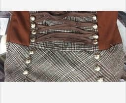 image-Women's White Lantern Sleeve Sweater & Plaid Skirt Two-Piece Set