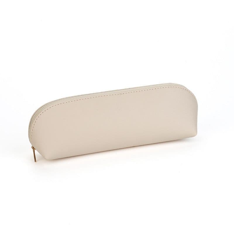 image-Curved Zipper Leather Pencil Case Waterproof Cosmetic Storage Bag