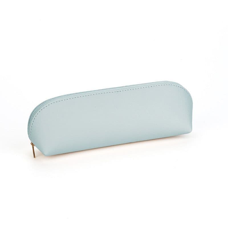image-Curved Zipper Leather Pencil Case Waterproof Cosmetic Storage Bag