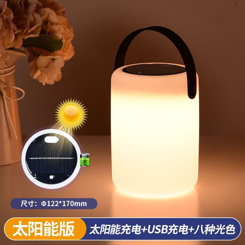 image-LED Solar Cylindrical Table Lamp Outdoor Garden Portable Light