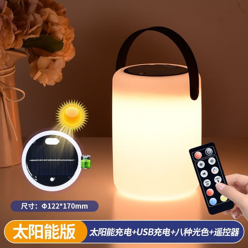 image-LED Solar Cylindrical Table Lamp Outdoor Garden Portable Light