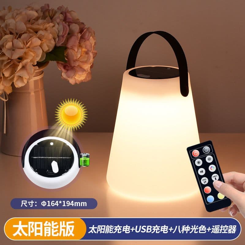 image-LED Solar Cylindrical Table Lamp Outdoor Garden Portable Light