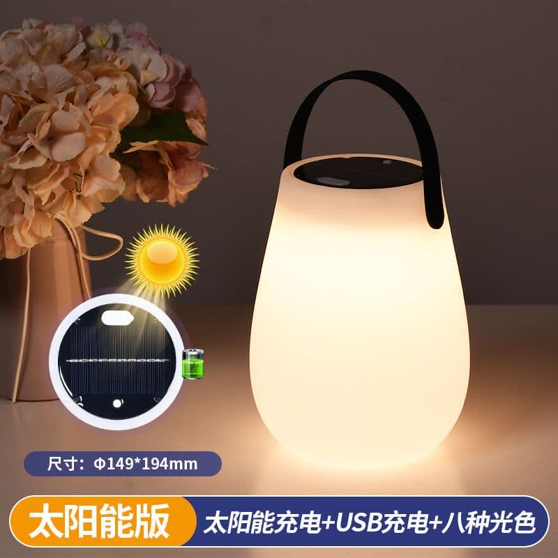 image-LED Solar Cylindrical Table Lamp Outdoor Garden Portable Light
