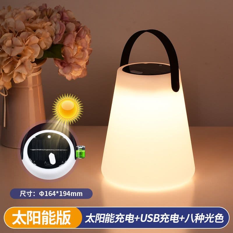 image-LED Solar Cylindrical Table Lamp Outdoor Garden Portable Light