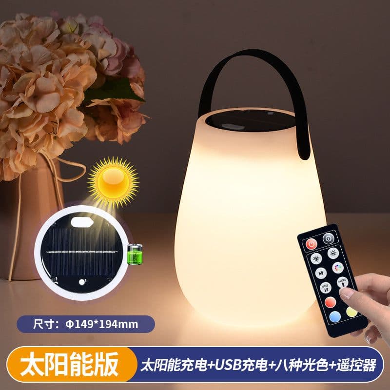 image-LED Solar Cylindrical Table Lamp Outdoor Garden Portable Light