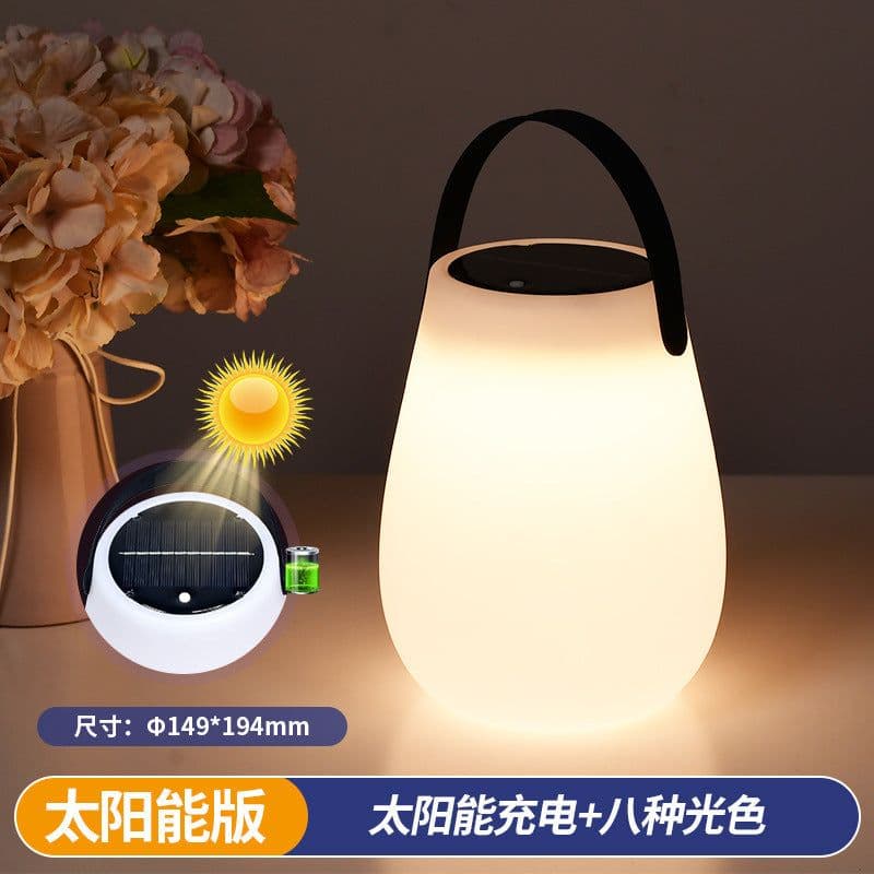 image-LED Solar Cylindrical Table Lamp Outdoor Garden Portable Light