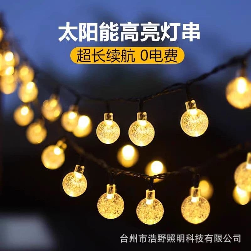 image-Solar LED Crystal Bubble Ball String Lights Waterproof Outdoor