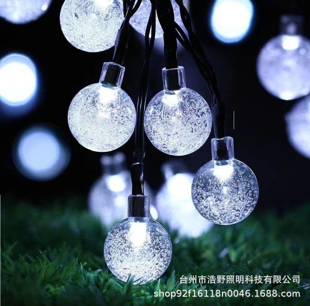 image-Solar LED Crystal Bubble Ball String Lights Waterproof Outdoor