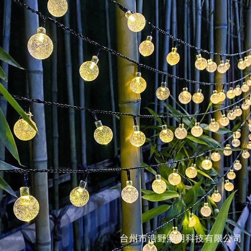 image-Solar LED Crystal Bubble Ball String Lights Waterproof Outdoor
