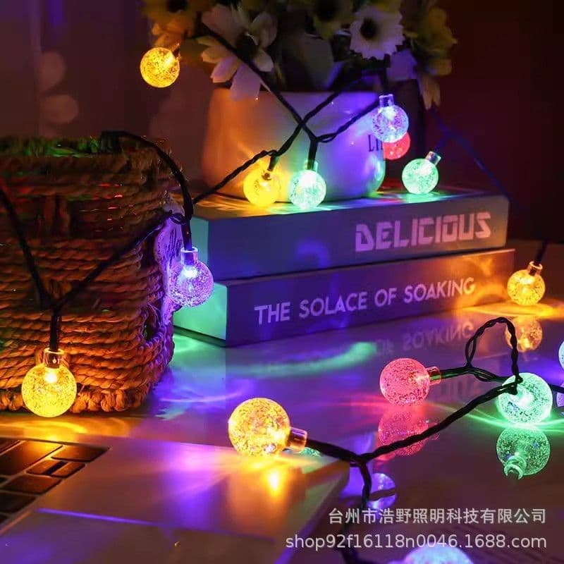 image-Solar LED Crystal Bubble Ball String Lights Waterproof Outdoor