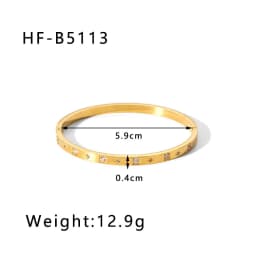 image-Stainless Steel Zircon Bracelet 18K Gold Plated Wide Band for Women