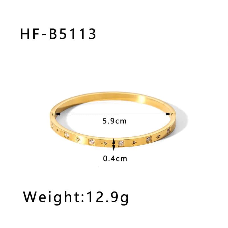 image-Stainless Steel Zircon Bracelet 18K Gold Plated Wide Band for Women