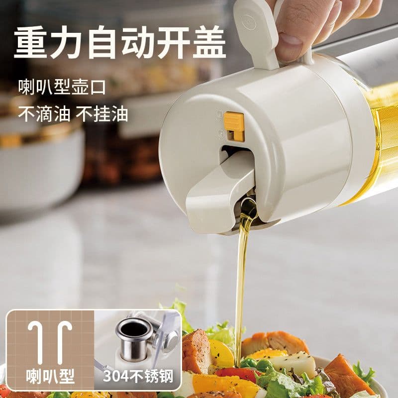 image-Glass Oil Sprayer Bottle 550ml Push-Type Spray and Pour Design