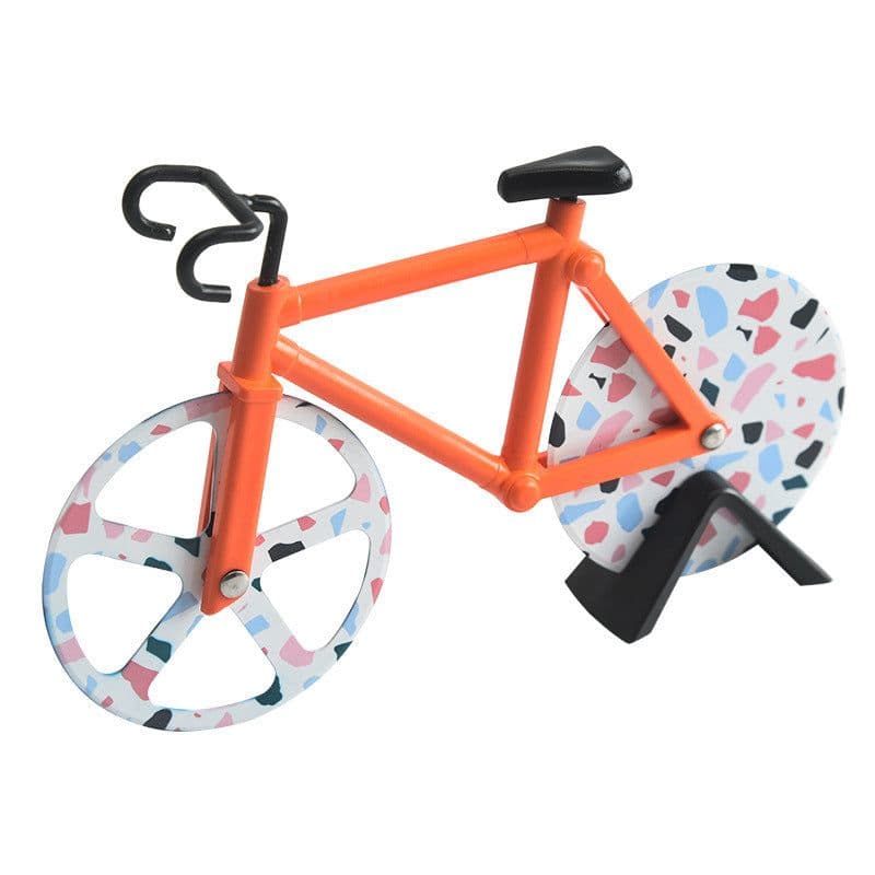 image-Bicycle Pizza Cutter Stainless Steel Roller Cake Cutter Rose Gold