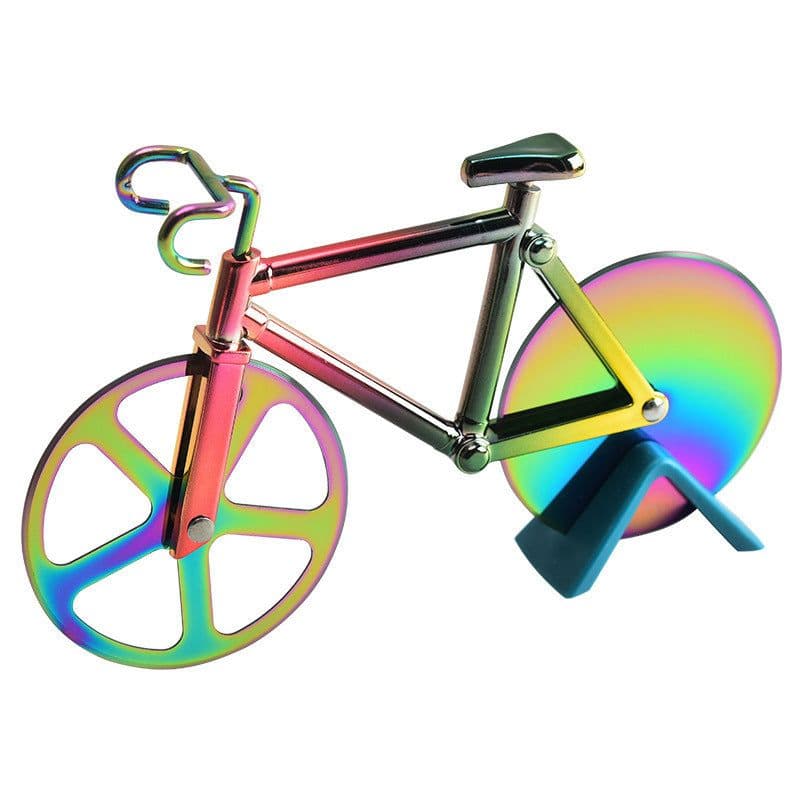 image-Bicycle Pizza Cutter Stainless Steel Roller Cake Cutter Rose Gold