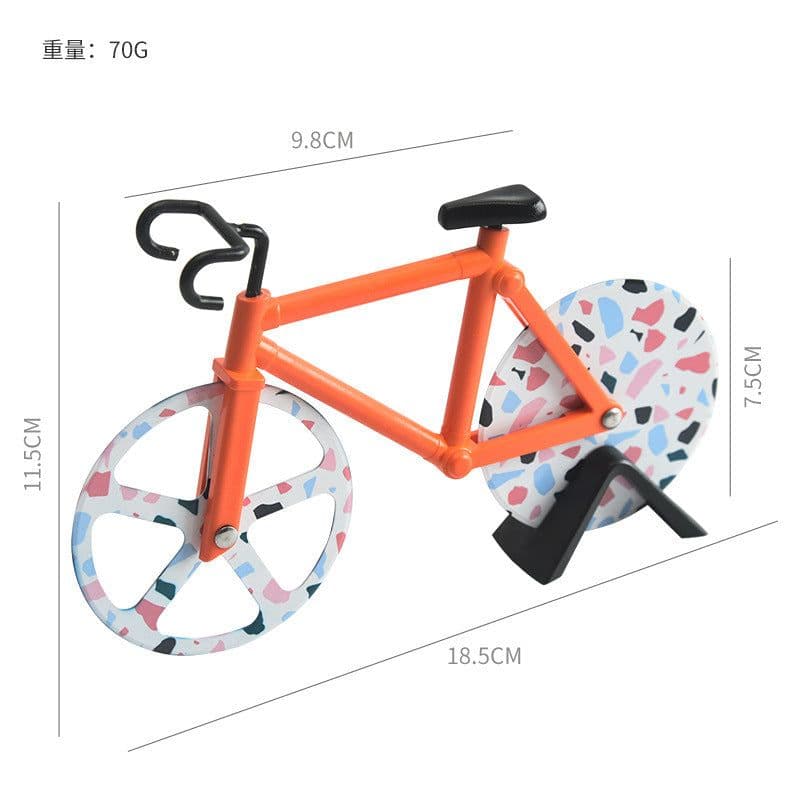 image-Bicycle Pizza Cutter Stainless Steel Roller Cake Cutter Rose Gold