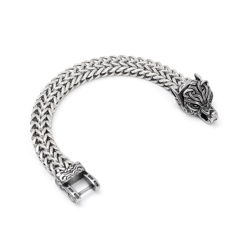image-Viking Wolf Head Double-Layer Stainless Steel Bracelet for Men