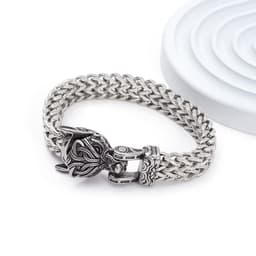 image-Viking Wolf Head Double-Layer Stainless Steel Bracelet for Men