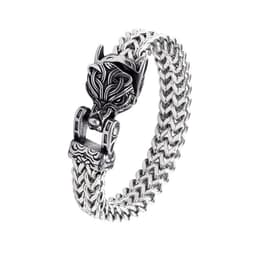 image-Viking Wolf Head Double-Layer Stainless Steel Bracelet for Men