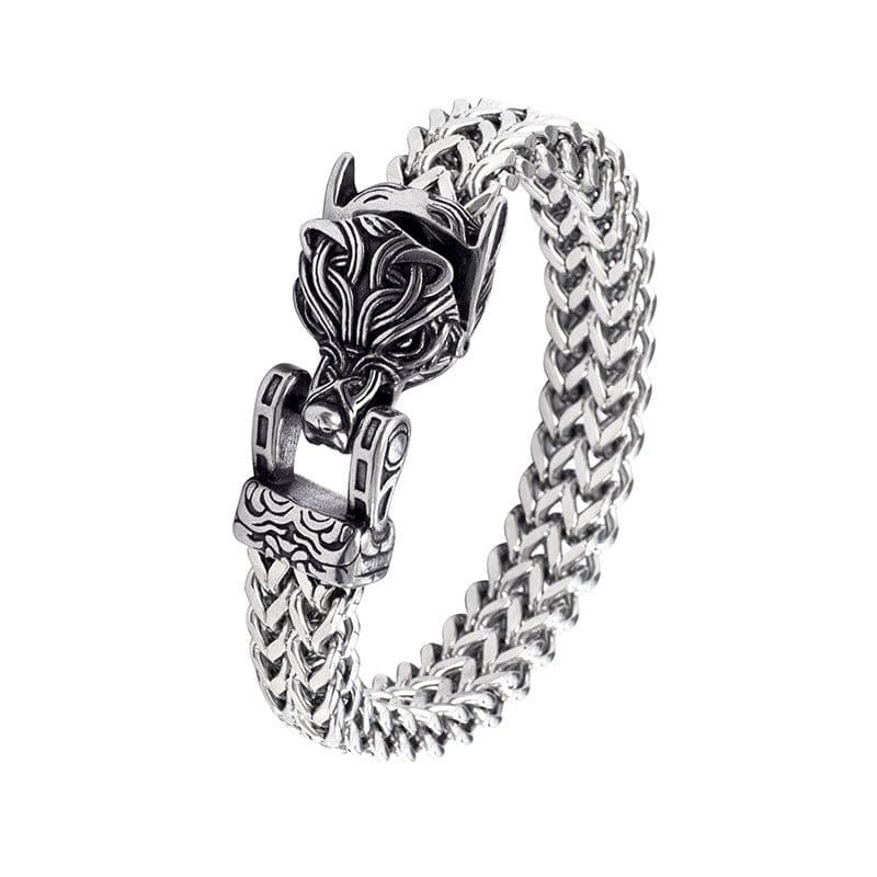 image-Viking Wolf Head Double-Layer Stainless Steel Bracelet for Men