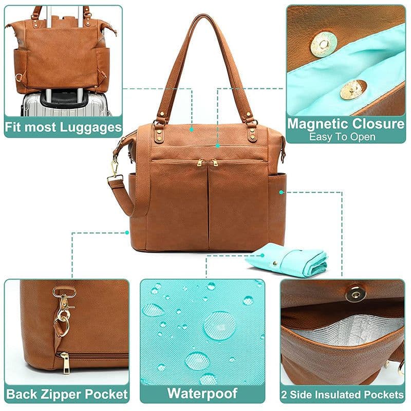 image-Foldable Multi-Functional Diaper Bag with Shoulder Strap