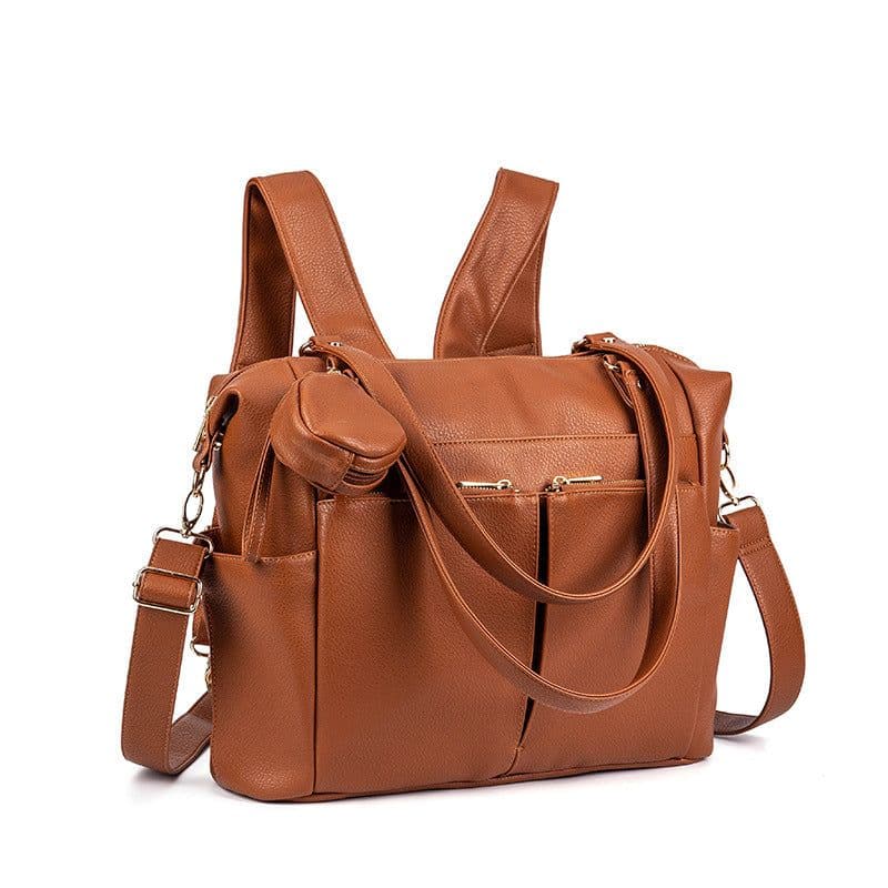 image-Ladies PU Leather Convertible Backpack Handbag Multi-Function Bag