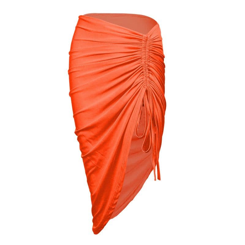 image-Women's Drawstring Irregular Hem Skirt Slim Fit Bodycon Dress