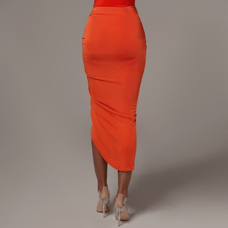 image-Women's Drawstring Irregular Hem Skirt Slim Fit Bodycon Dress