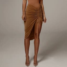 image-Women's Drawstring Irregular Hem Skirt Slim Fit Bodycon Dress
