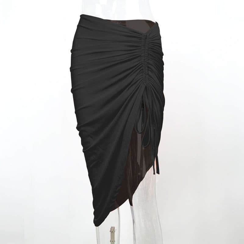 image-Women's Drawstring Irregular Hem Skirt Slim Fit Bodycon Dress