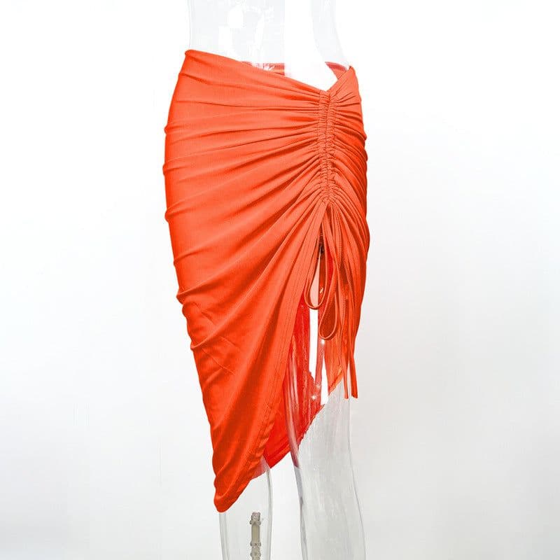 image-Women's Drawstring Irregular Hem Skirt Slim Fit Bodycon Dress