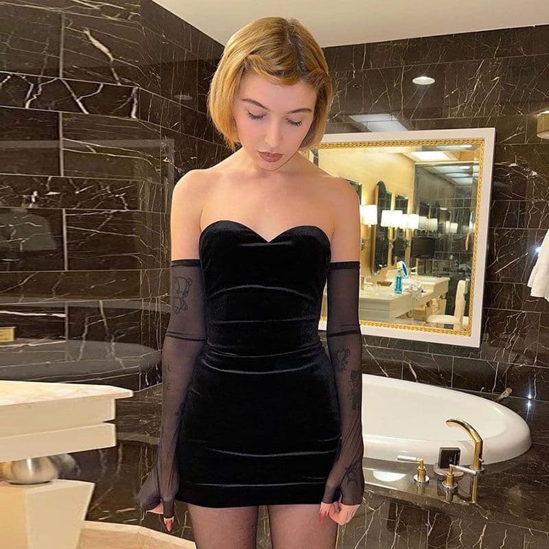 image-Black High-Waist Pencil Skirt Women's Elastic Waist Short Skirt