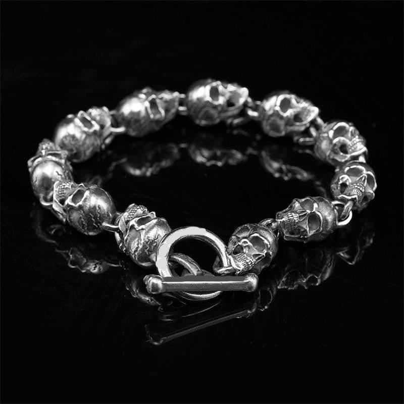 image-Men's Skull Chain Bracelet Metal Motorcycle Style 19.5cm