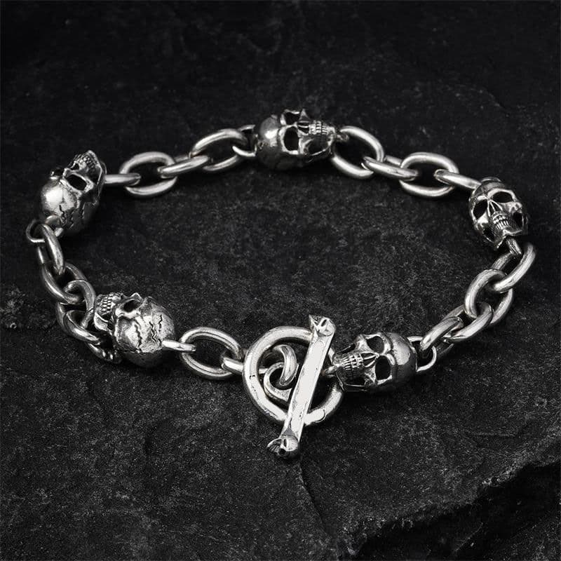 image-Men's Skull Chain Bracelet Metal Motorcycle Style 19.5cm