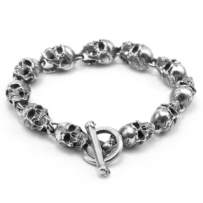 image-Men's Skull Chain Bracelet Metal Motorcycle Style 19.5cm
