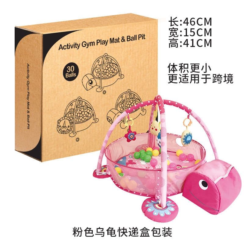 image-Baby Gym Play Mat with Ball Pool and Turtle Design