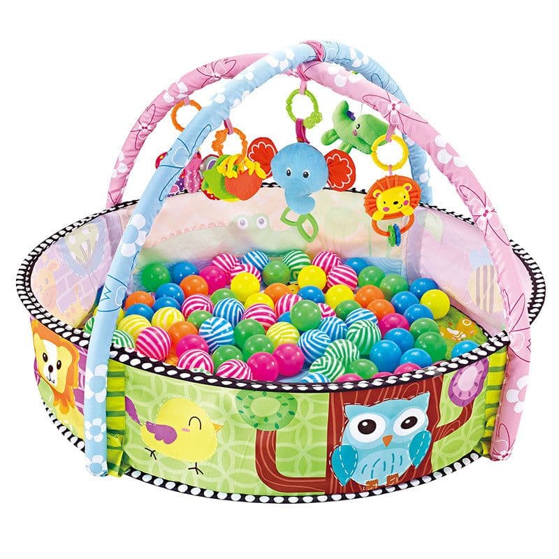 image-Baby Gym Play Mat with Ball Pool and Turtle Design