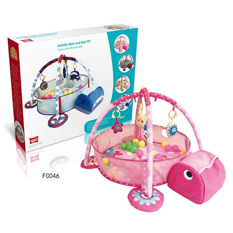 image-Baby Gym Play Mat with Ball Pool and Turtle Design