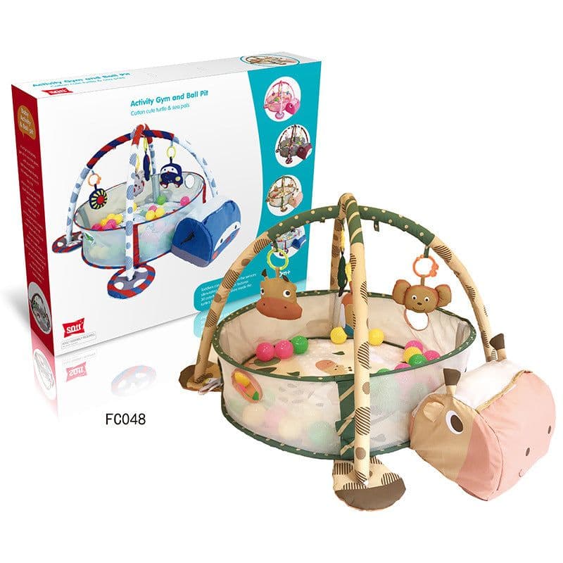 image-Baby Gym Play Mat with Ball Pool and Turtle Design