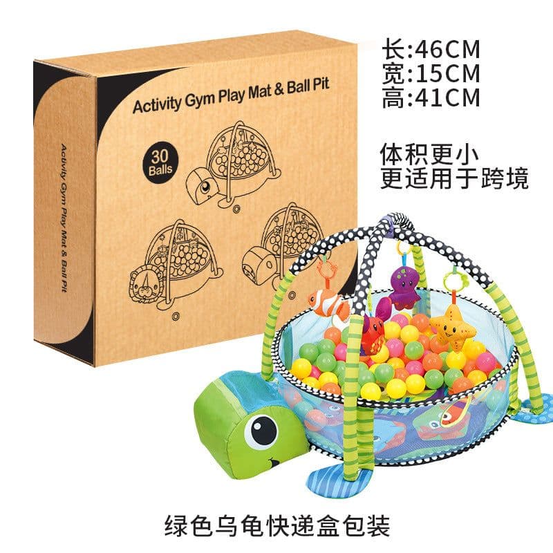 image-Baby Gym Play Mat with Ball Pool and Turtle Design