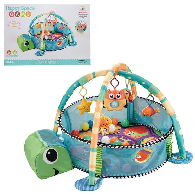 image-Baby Gym Play Mat with Ball Pool and Turtle Design