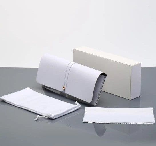image-Leather Glasses Case with Bag and Cloth - Black 17.7cm